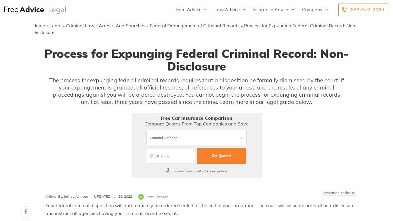 Process for Expunging Federal Criminal Record: Non-Disclosure - Free Advice